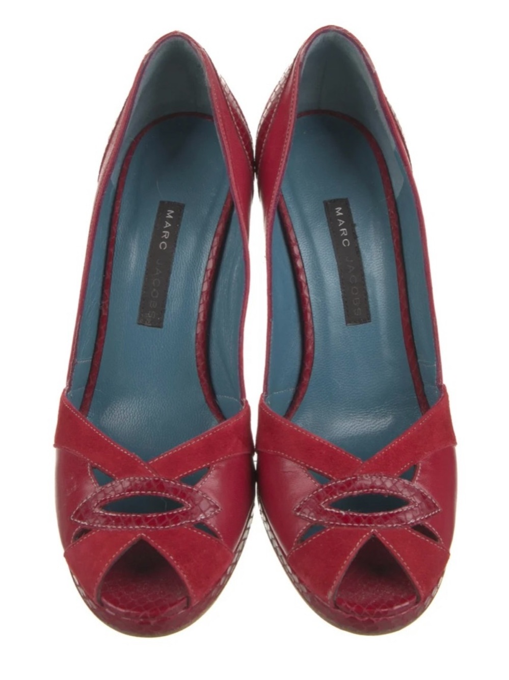Marc Jacobs Red Suede Leather Snakeskin Print Pumps 38.5 with Box
